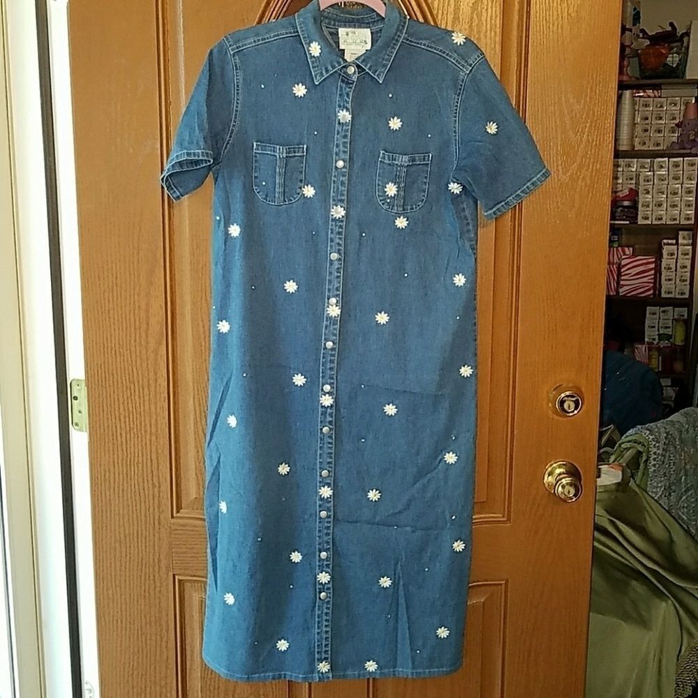 The Quaker Factory  Vintage Denim dress daisies  Sz S